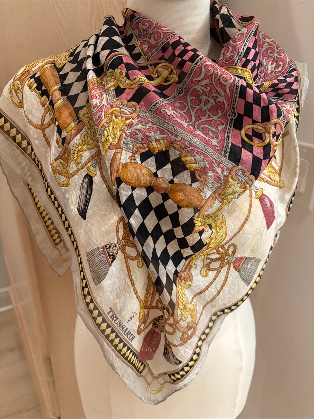 Trussardi Pink, Black & Cream Silk Printed Wrap